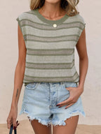 Striped Round Neck Knit Top (2)