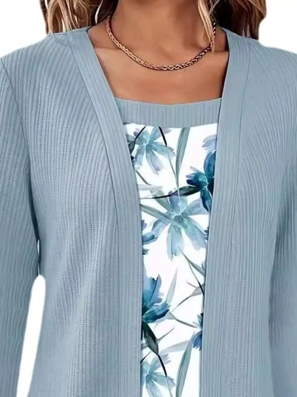 Floral Print Casual Fake Two Piece Top (9)