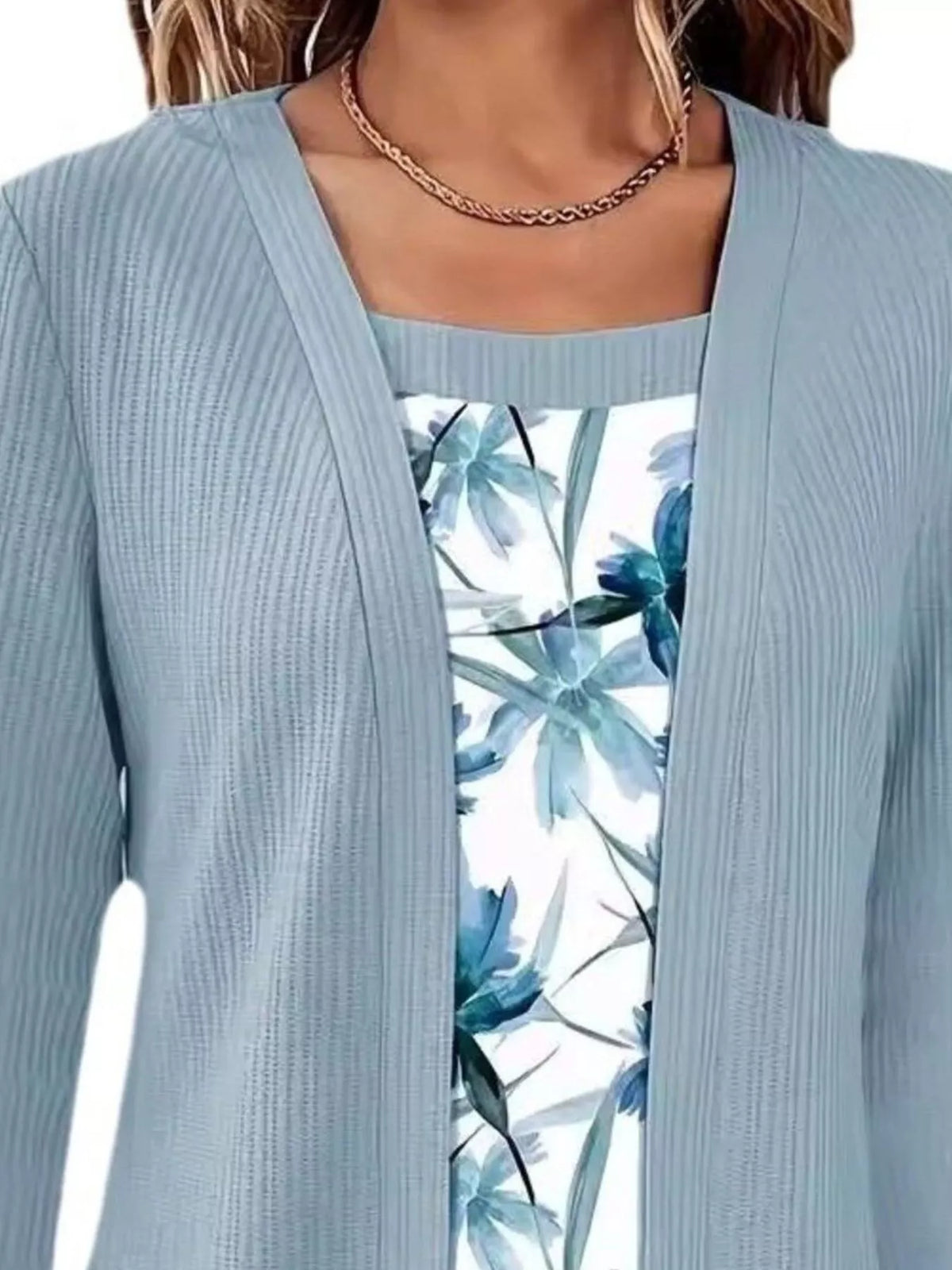 Floral Print Casual Fake Two Piece Top (9)