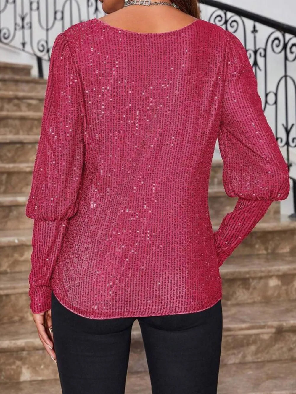 Sequin Boat Neck Long Sleeve Top (12)