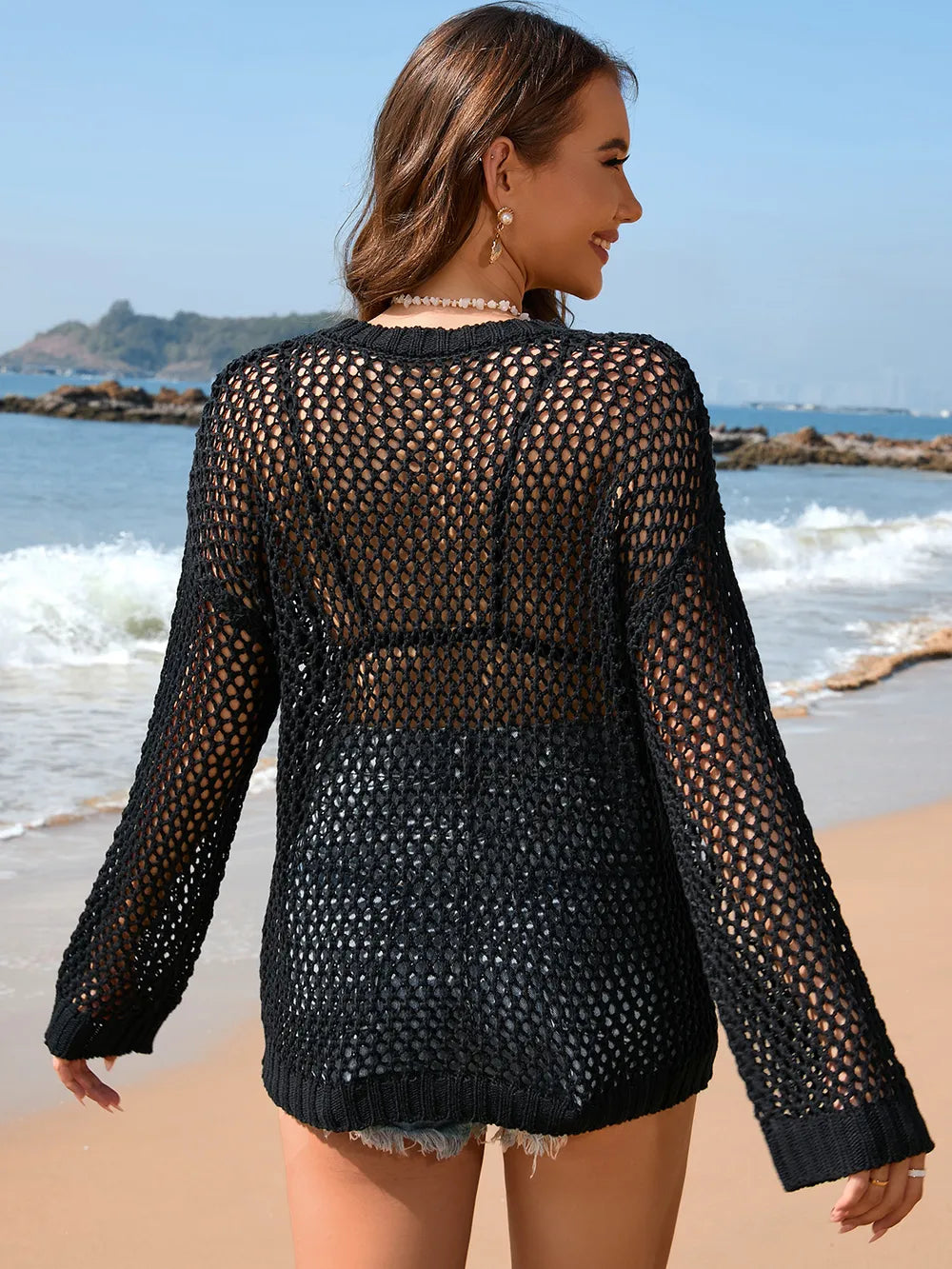 Heart Openwork Long Sleeve Cover-up (2)