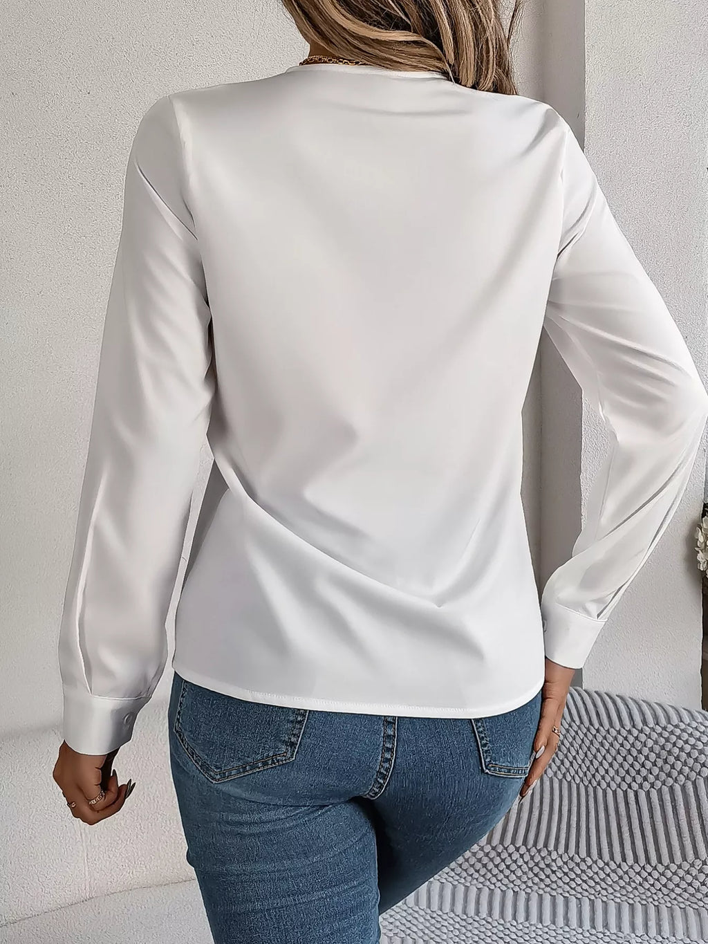 Layered V-neck Long Sleeve Blouse (34)