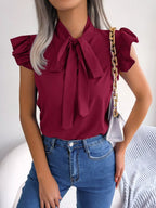 Bow Tie Ruffle Sleeve Blouse (8)