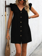 Button Up V-neck Cap Sleeve Mini Dress (9)