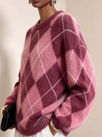 Argyle Pattern Fuzzy Knit Sweater (10)