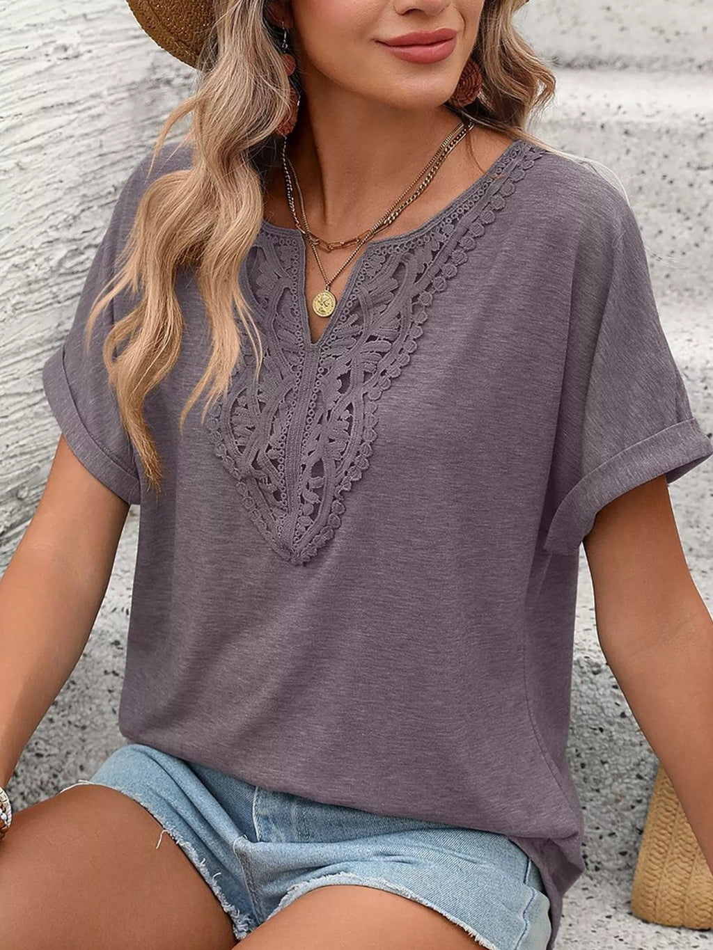 Lace Trim Short Sleeve T-shirt (24)