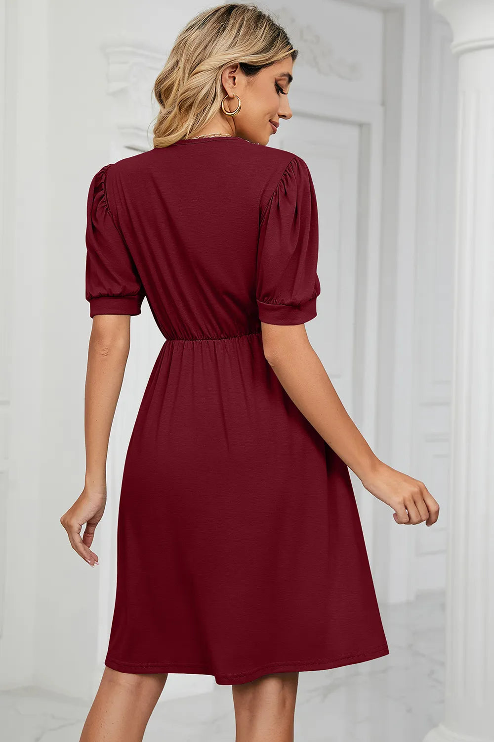 V-neck Puff Sleeve Dress (2)