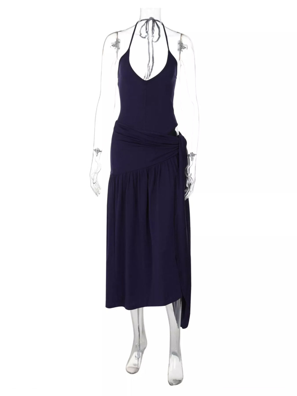 Halter Neck Ruched Bodysuit Maxi Skirt Set (18)