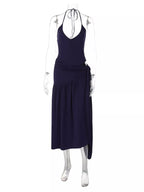 Halter Neck Ruched Bodysuit Maxi Skirt Set (18)