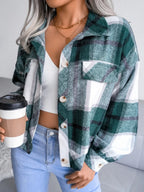 Plaid Collared Neck Long Sleeve Jacket (14)