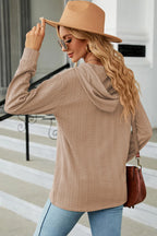 Drawstring Half Button Long Sleeve Hoodie (2)