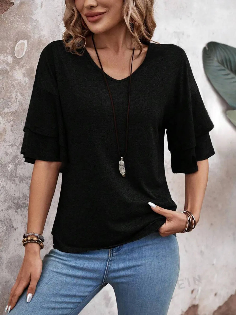V-neck Half Sleeve Blouse (23)
