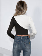 Cropped Contrast Round Neck Short Sleeve Tee (2)