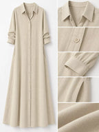 Full Size Button Front Long Sleeve Maxi Shirt Dress Plus (33)
