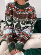 Geometric Round Neck Dropped Shoulder Sweater (5)
