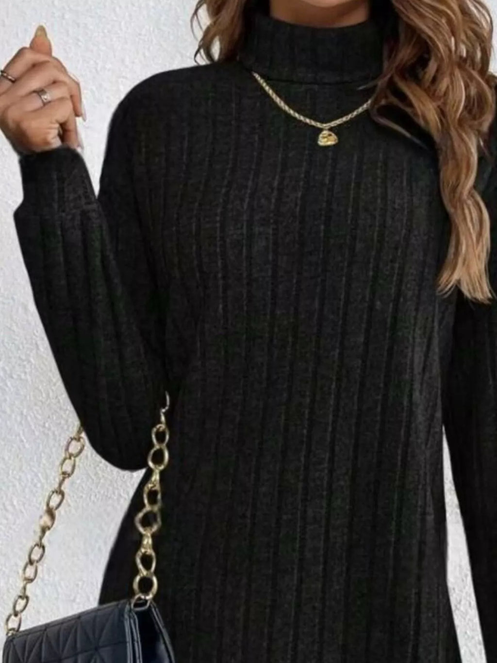 Ribbed Knit Turtleneck Mini Dress (10)