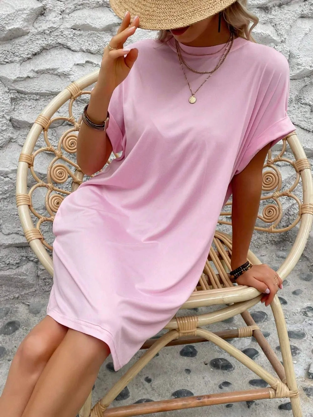 Round Neck Short Sleeve Mini Dress (8)