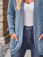 Ribbed Knit Open Front Cardigan Pockets (3)