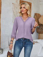 Lace Detail V-neck Three-quarter Sleeve Blouse (22)