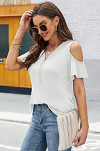 Full Size Half Zip Cold Shoulder Top (12)