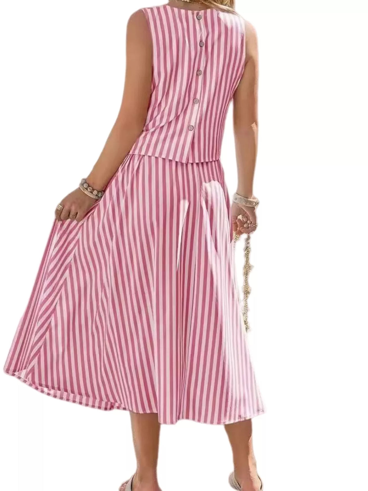 Striped Sleeveless Top Midi Skirt Two-piece Set (3)