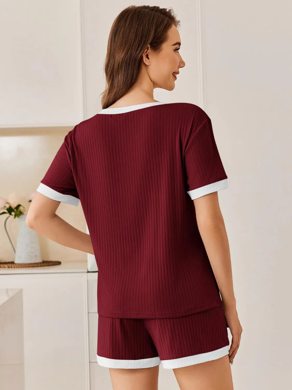 Ribbed Round Neck Top Shorts Set (11)