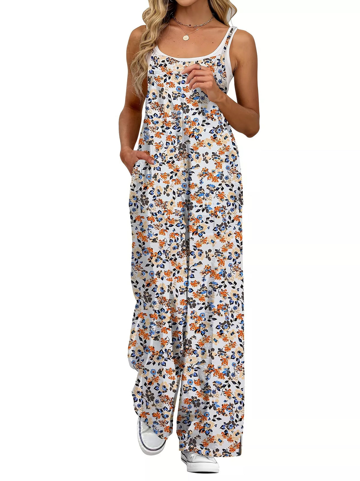 Full Size Floral Print Wide Leg Spaghetti Strap Overalls