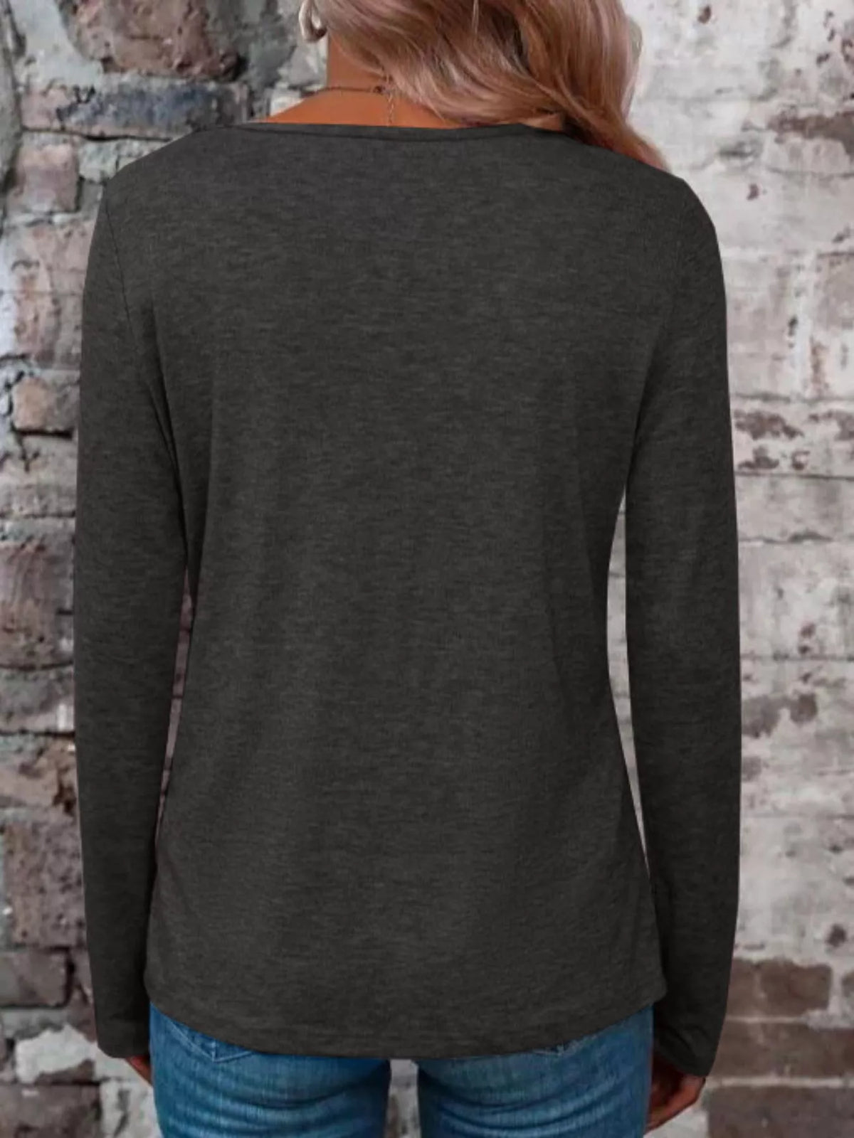 Crisscross V-neck Long Sleeve T-shirt (2)