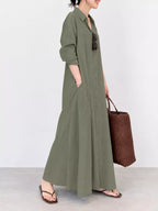 Full Size Button Front Long Sleeve Maxi Shirt Dress Plus (49)