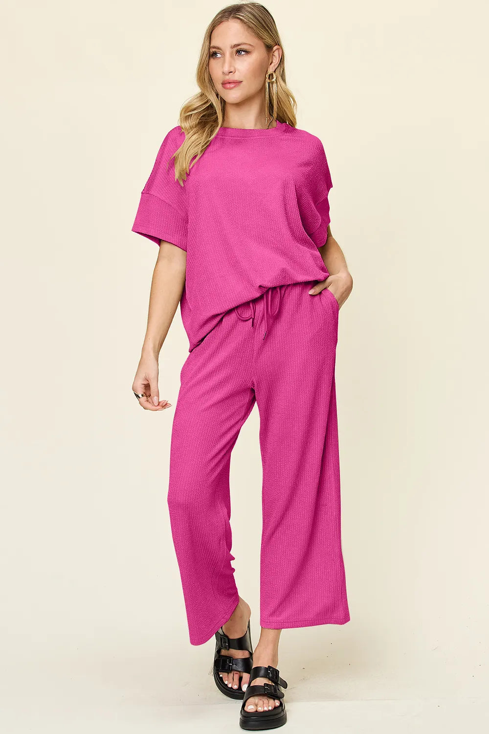 Round Neck Short Sleeve Wide Leg Pants (16)