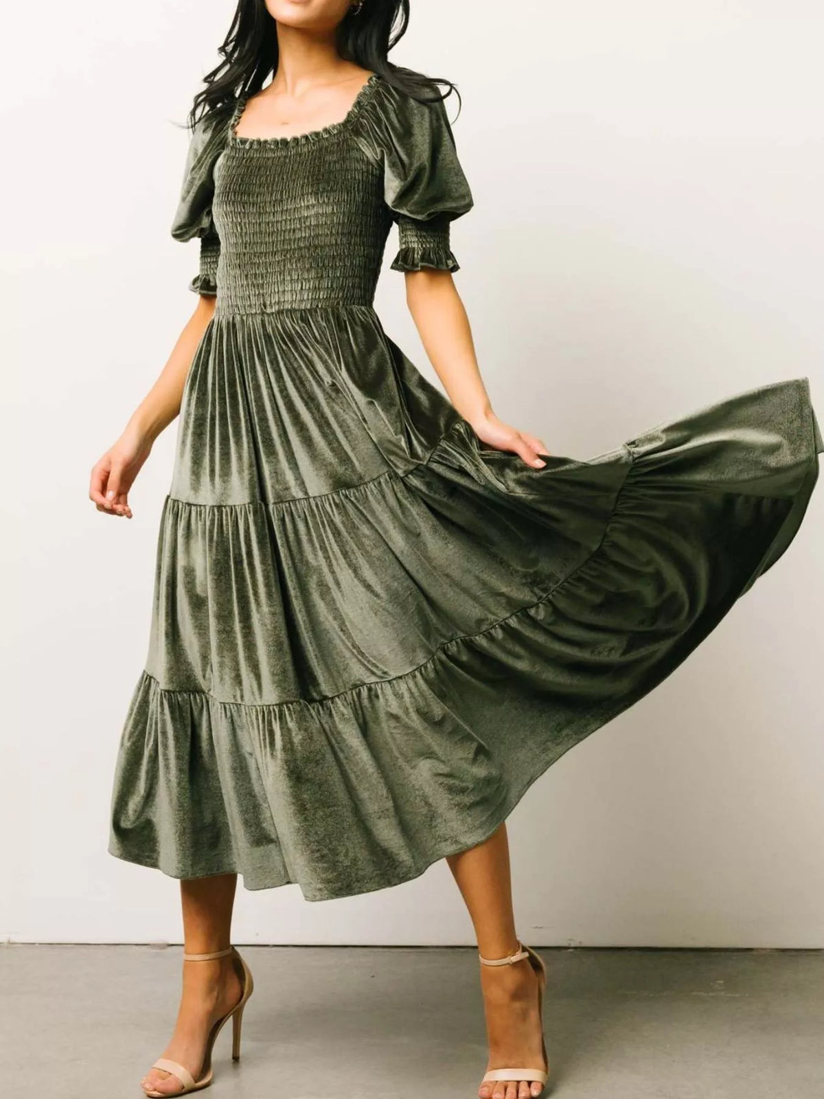 Velvet Smocked Tiered Midi Dress (7)