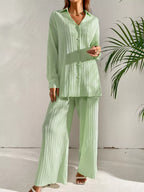 Long Sleeve Shirt Wide Leg Pants Set (8)