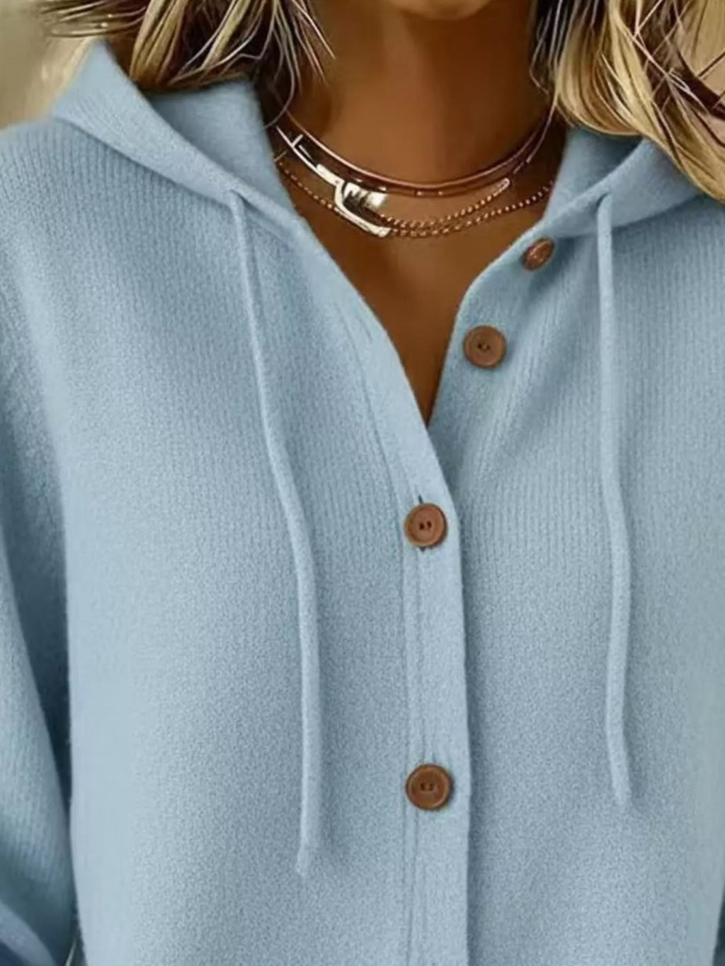 Full Size Hooded Button-down Knit Cardigan Plus (2)
