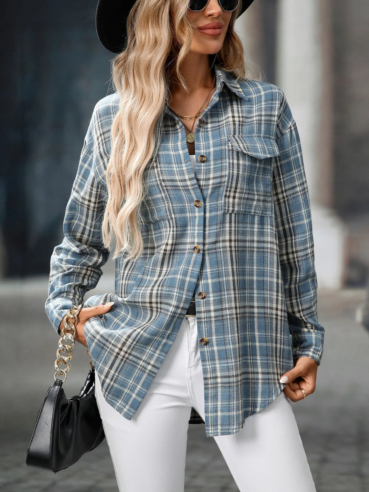 Oversized Plaid Button-up Shirt (21)