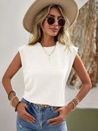 Textured Round Neck Cap Sleeve Top (12)