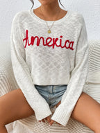 Letter Round Neck Long Sleeve Sweater (5)