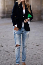 One Button Lapel Collar Long Sleeve Blazer (10)