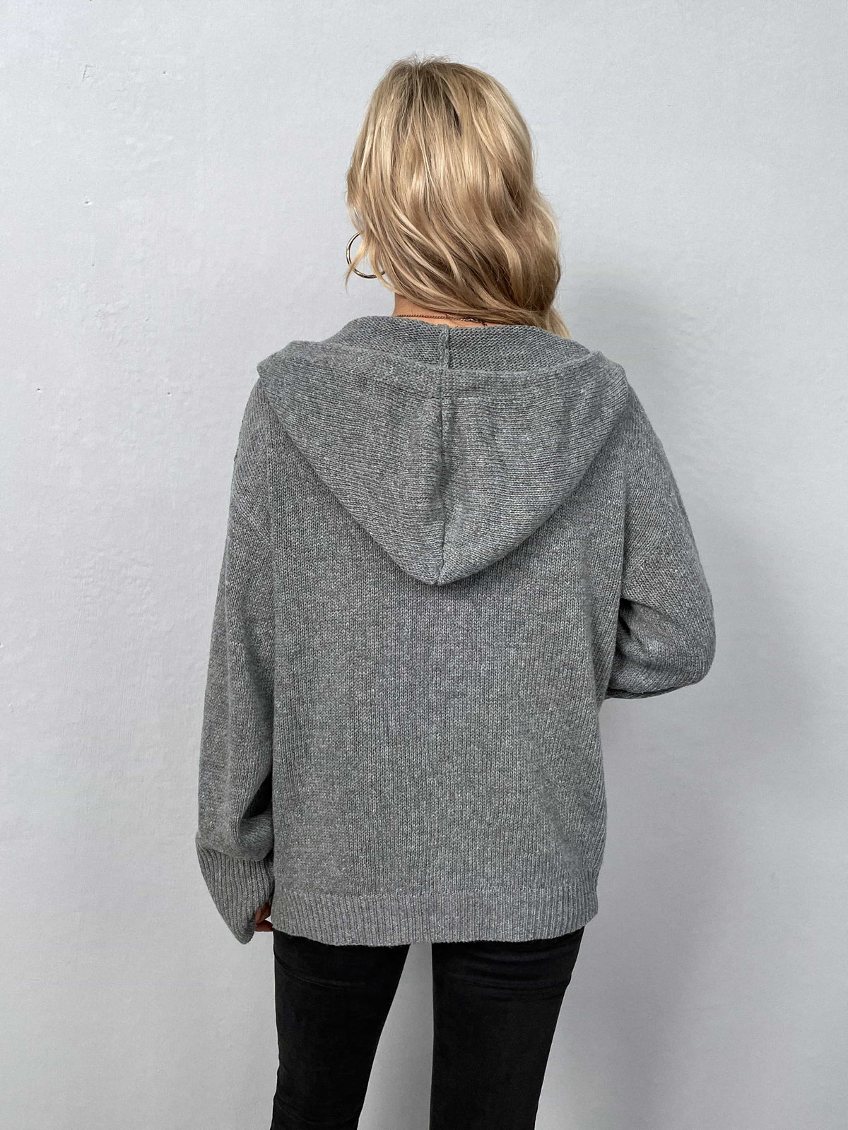 Button-down Long Sleeve Hooded Sweater (3)