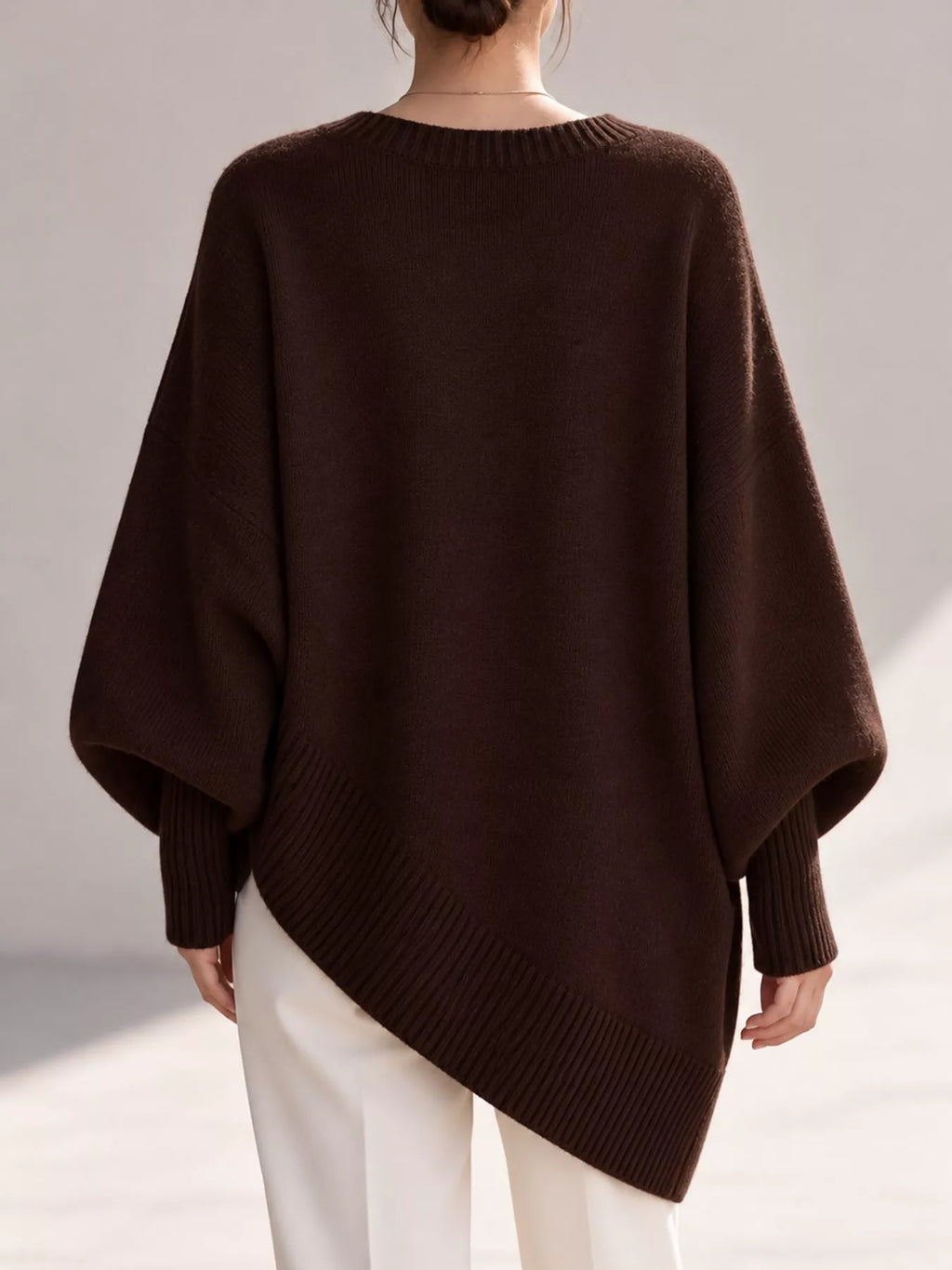 Full Size V-neck Oversized Batwing Sleeve Sweater Plus (40)