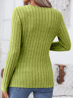 Ribbed Knit Notched Long Sleeve Top (2)