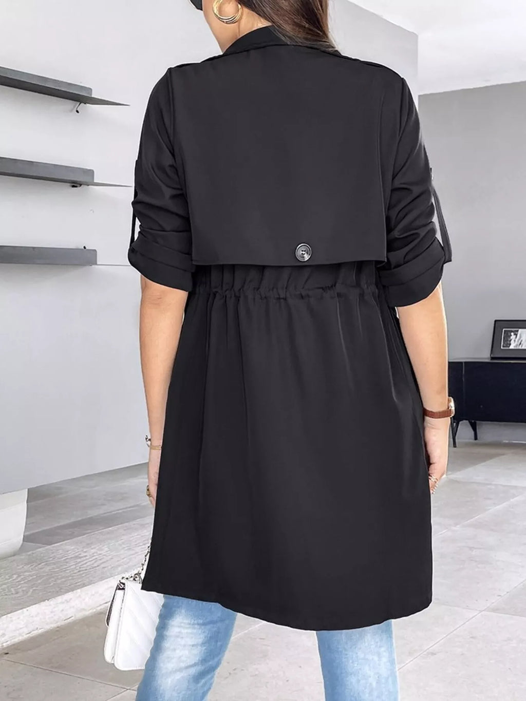 Drape Collar Lightweight Trench Coat (9)