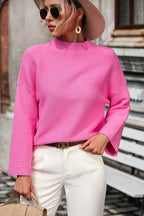 Mock Neck Dropped Shoulder Pullover Sweater (11)
