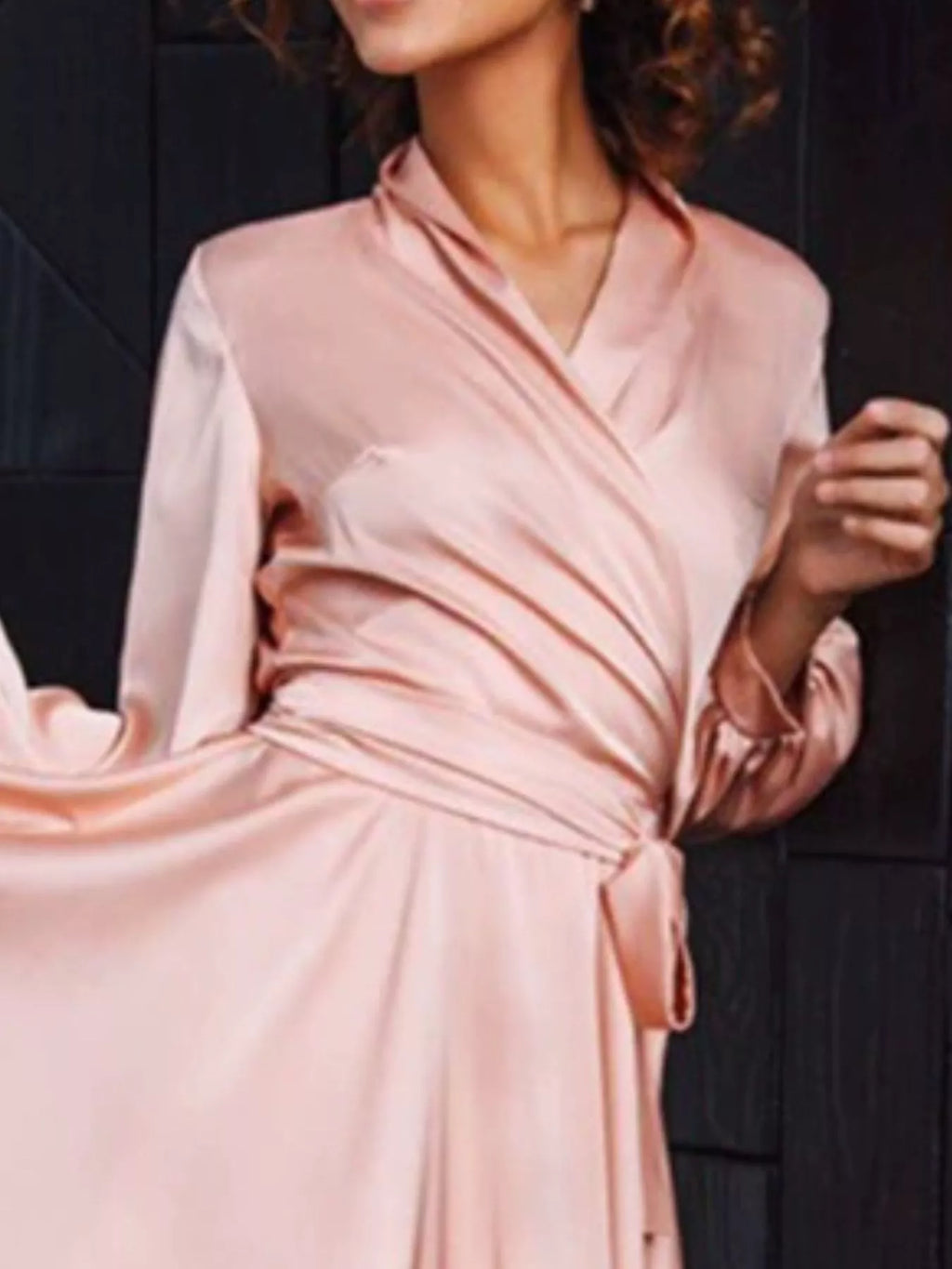 Satin Surplice Long Sleeve Mini Dress (6)