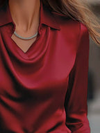 Ruched Long Sleeve Drape Collar Blouse (18)