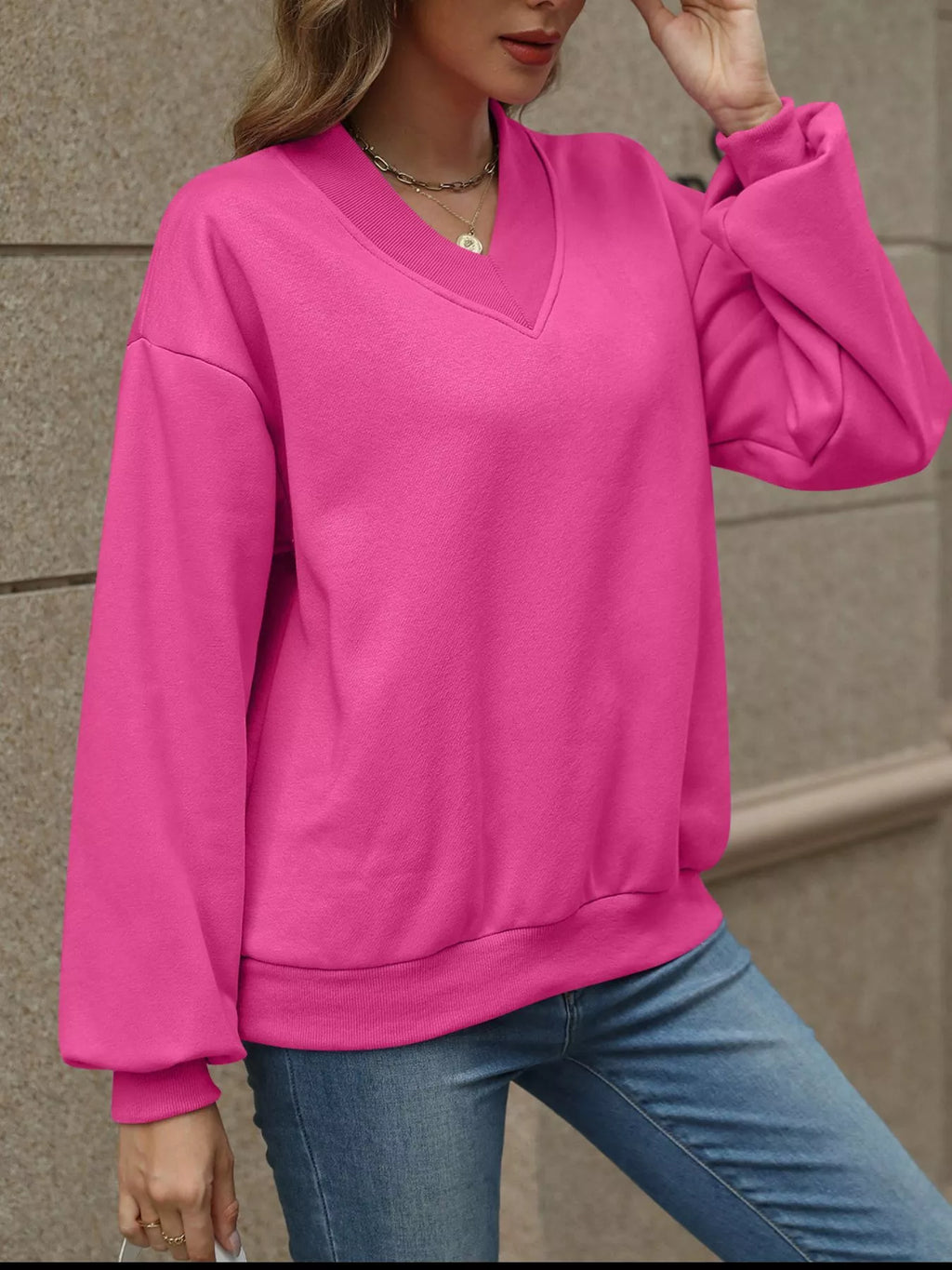 V-neck Solid Color Casual Sweatshirt (3)