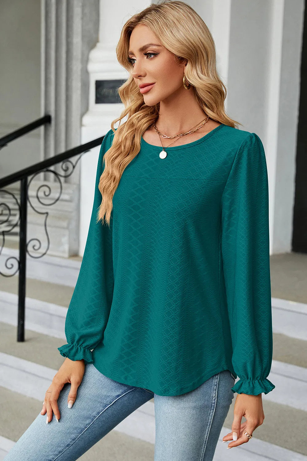 Round Neck Flounce Sleeve T-shirt (18)