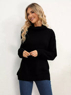 Slit Turtleneck Dropped Shoulder Sweater (36)