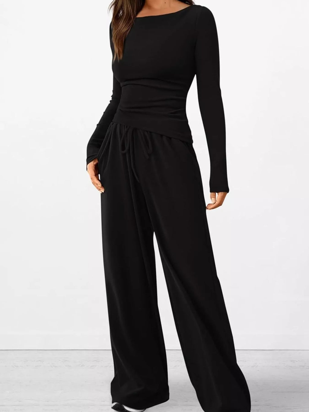Long Sleeve Top Wide Leg Pants Set (14)