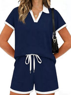 Polo Collar Short Sleeve Top Shorts Set (3)