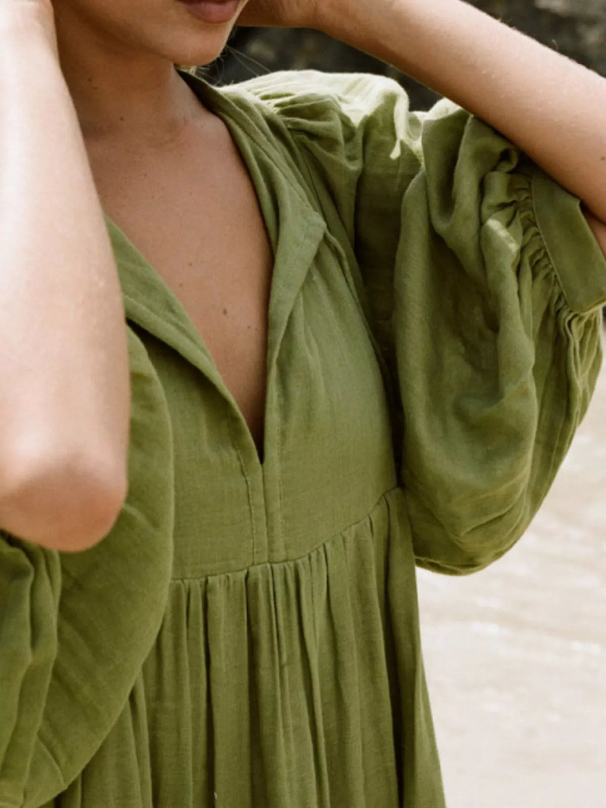 Tie Neck 3/4 Sleeve Midi Dress (20)
